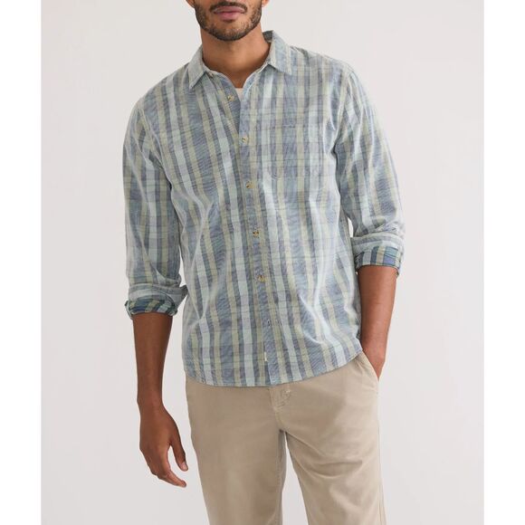 Marine Layer Lightweight Plaid Corduroy Shirt - Blue Green Plaid  XL - Picture 1 of 9
